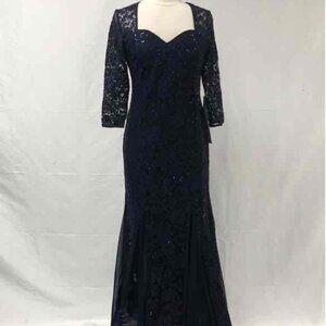 Womens Size 10 Onyx Nite Navy Sequin Lacey Long Sleeve Formal Dress NWT blue